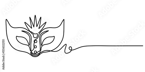 Continuous line drawing of Mardi Gras Carnival mask. One line art. Vector illustration, Masquerade Mask Continuous Line Art Illustration, Carnival Mask Brazilian Drawing, Summer Carnival mask. 