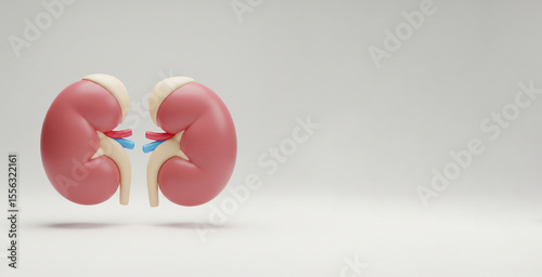 Clean 3D Render of Human Kidney System, For Use in Healthcare Designs, Infographics, or Kidney Health Campaigns.