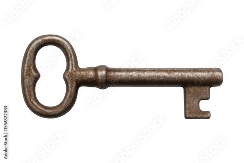 Weathered vintage key resting on transparent surface, highlighting aged patina, symbolizing unlocking historical secrets and security concepts