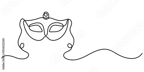 Continuous line drawing of Mardi Gras Carnival mask. One line art. Vector illustration, Masquerade Mask Continuous Line Art Illustration, Carnival Mask Brazilian Drawing, Summer Carnival mask. 
