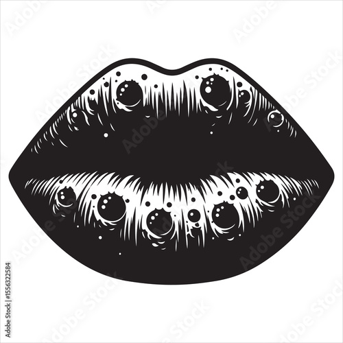 Herpes-affected lip silhouette showing distinct sores, simple black outline on a white background