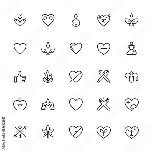 Valentine's Day icons set. Vector icon as ecg, doctor, pacemaker, heart outline pictogram..eps