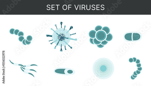 Diverse Set of Microscopic Viruses and Bacteria Illustration for Science and Health