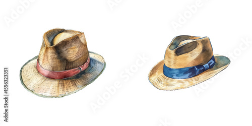 panama hat watercolor vector illustration