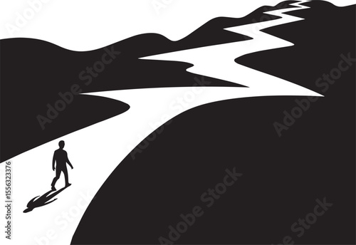 Silhouette of Person on a Winding Path, Symbolizing a Life or Career Journey