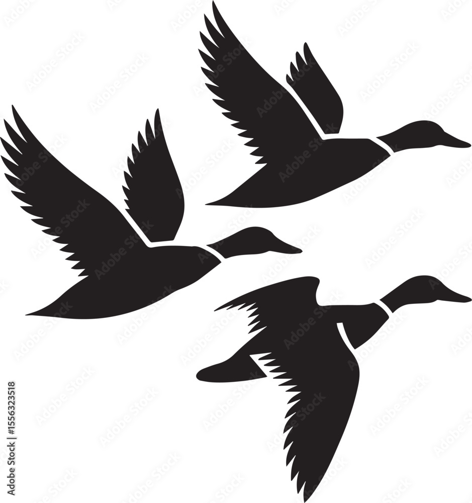 Obraz premium Flying Ducks Silhouette Vector for Hunting or Wildlife Logo