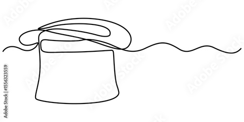 Magic hat with a wand of continuous one line drawing, Magician's Hat Icon on Transparent Background, Magic has outline pro vector illustration. minimal concept one line icon, Magic has outline pro. 