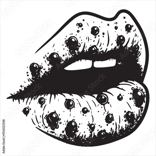 Herpes-affected lip silhouette showing distinct sores, simple black outline on a white background