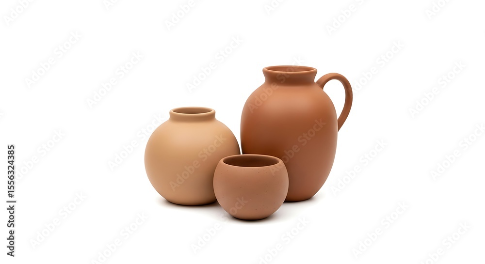 Three Terracotta Vases on White Minimalist Still Life