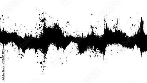 Vector brush grunge texture. Soundwave with ink splatter effect, black and white. Sound wave with ink splatter effect, Black and white, isolated on white background. 