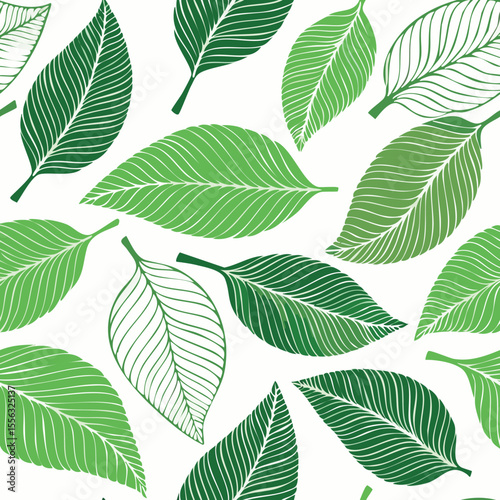 Seamless Tropical Leaf Pattern Vector - Green Banana Leaves Background Illustration