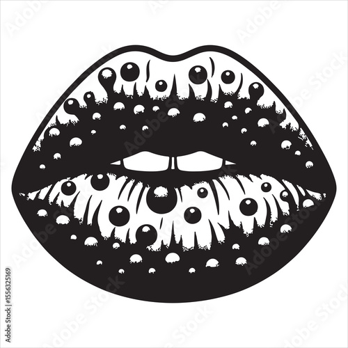 Herpes-affected lip silhouette showing distinct sores, simple black outline on a white background