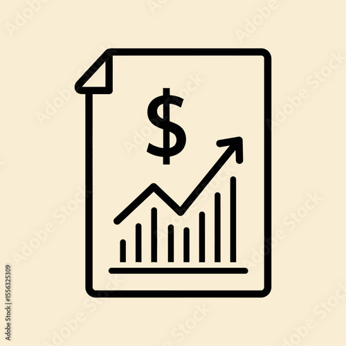 Illustration of a financial report with a dollar sign and an upward trending graph on a document