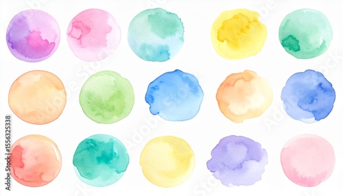 カラフルな水彩の水玉柄テクスチャ壁紙素材