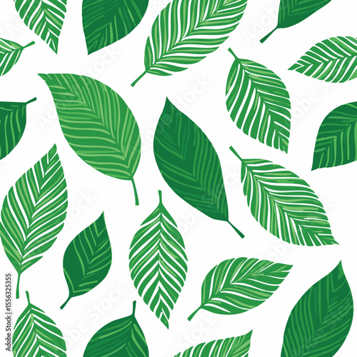 Seamless Tropical Leaf Pattern Vector - Green Banana Leaves Background Illustration