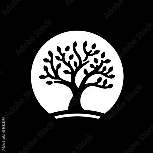 Stylized line drawing of a tree icon in black and white used for a logo representing nature or heritage