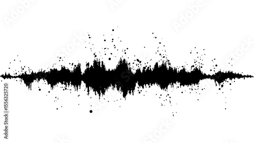 Vector brush grunge texture. Soundwave with ink splatter effect, black and white. Sound wave with ink splatter effect, Black and white, isolated on white background. 