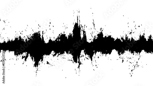 Vector brush grunge texture. Soundwave with ink splatter effect, black and white. Sound wave with ink splatter effect, Black and white, isolated on white background. 