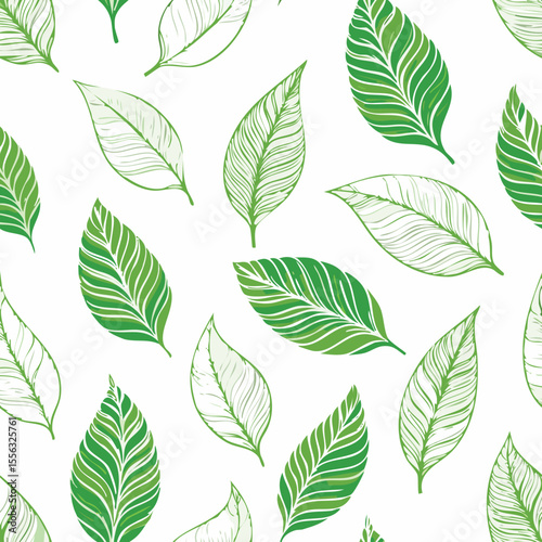 Seamless Tropical Leaf Pattern Vector - Green Banana Leaves Background Illustration