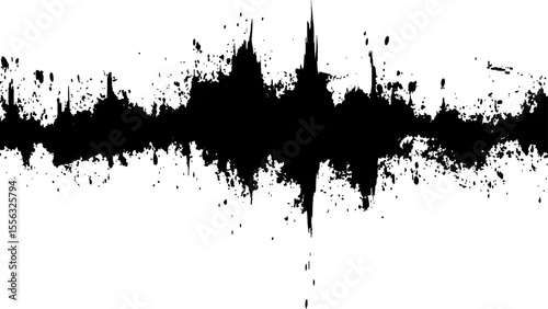 Vector brush grunge texture. Soundwave with ink splatter effect, black and white. Sound wave with ink splatter effect, Black and white, isolated on white background. 