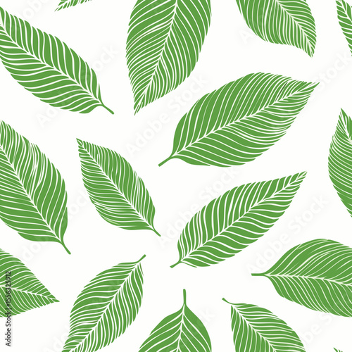 Seamless Tropical Leaf Pattern Vector - Green Banana Leaves Background Illustration