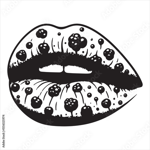 Herpes-affected lip silhouette showing distinct sores, simple black outline on a white background
