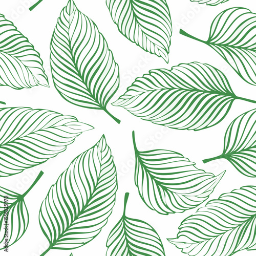 Seamless Tropical Leaf Pattern Vector - Green Banana Leaves Background Illustration