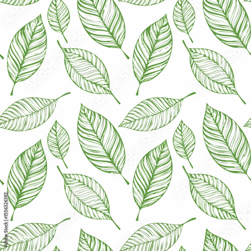 Seamless Tropical Leaf Pattern Vector - Green Banana Leaves Background Illustration