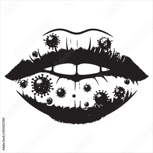 Herpes-affected lip silhouette showing distinct sores, simple black outline on a white background