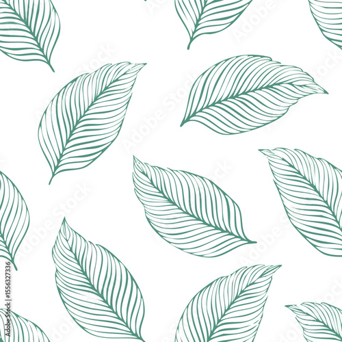 Seamless Tropical Leaf Pattern Vector - Green Banana Leaves Background Illustration