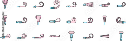 Colorful party blowers adding a touch of fun and excitement to celebrations, creating a vibrant atmosphere