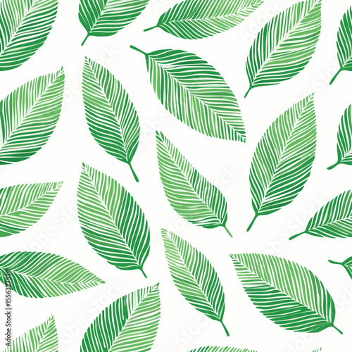 Seamless Tropical Leaf Pattern Vector - Green Banana Leaves Background Illustration