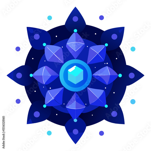 24. Cosmic Mandala with Blue Crystalline Patterns, Floating in a Star-Filled Void