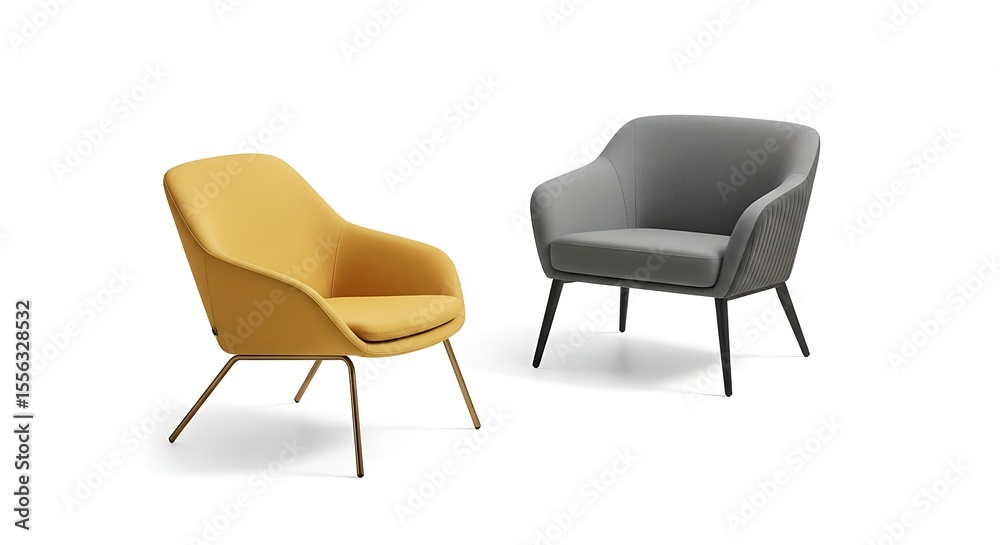 Fototapeta premium Two Modern Armchairs Isolated on White Background for Interior Design