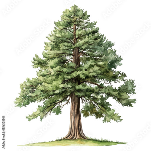 A Dawn Redwood Tree, watercolor clipart vector, isolated on a white background.