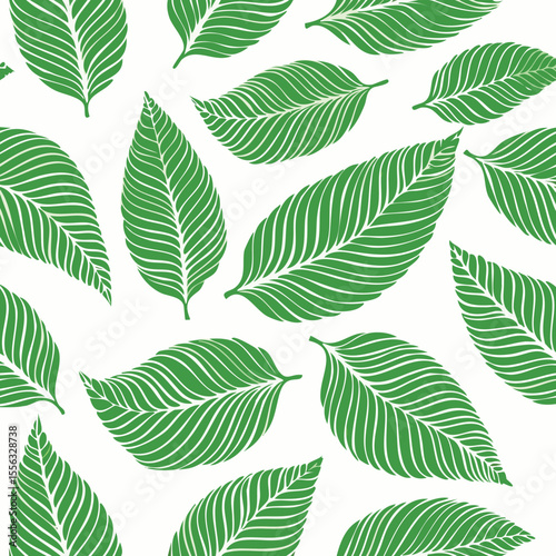Seamless Tropical Leaf Pattern Vector - Green Banana Leaves Background Illustration