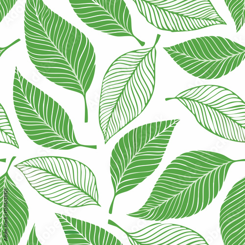 Seamless Tropical Leaf Pattern Vector - Green Banana Leaves Background Illustration