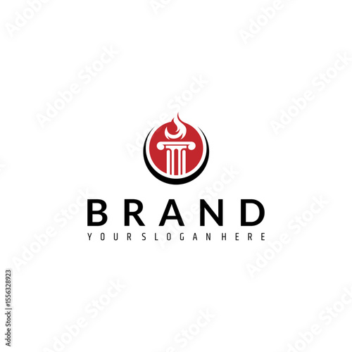 pillar logo with torch in flat design style