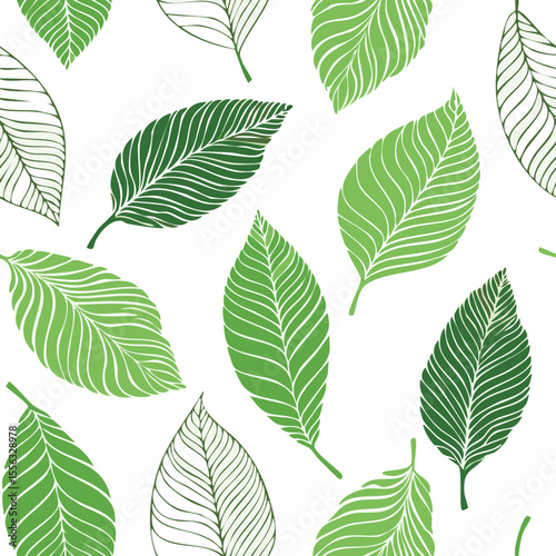 Seamless Tropical Leaf Pattern Vector - Green Banana Leaves Background Illustration