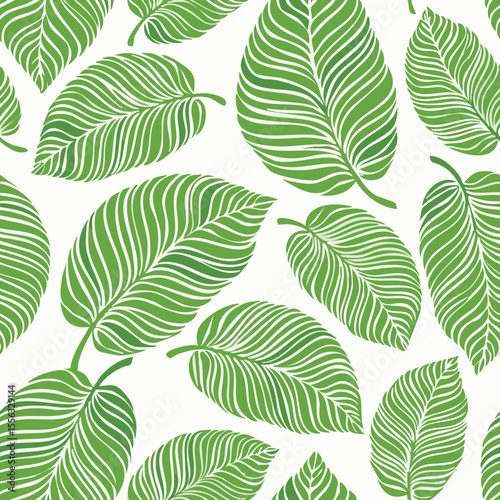 Seamless Tropical Leaf Pattern Vector - Green Banana Leaves Background Illustration