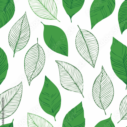 Seamless Tropical Leaf Pattern Vector - Green Banana Leaves Background Illustration