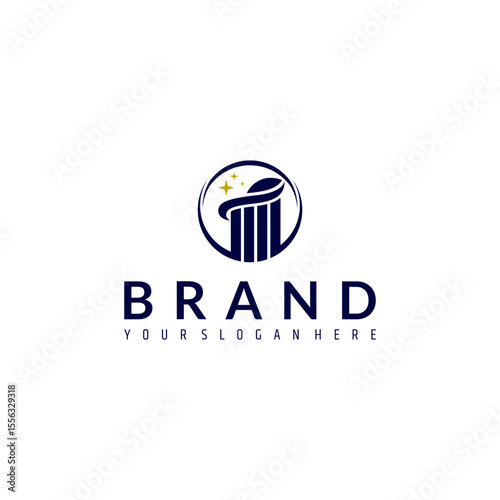 roman pillar column logo decorated with stars in flat design style