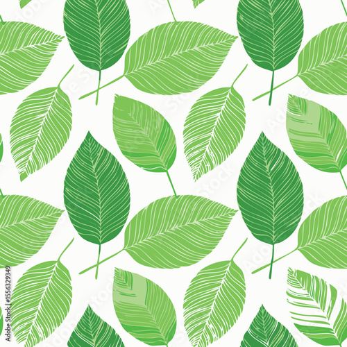 Seamless Tropical Leaf Pattern Vector - Green Banana Leaves Background Illustration
