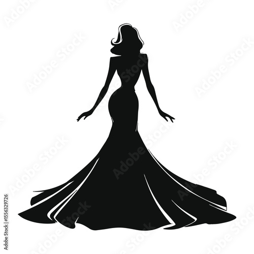 A stylish silhouette of a woman in a glamorous, flowing formal gown.