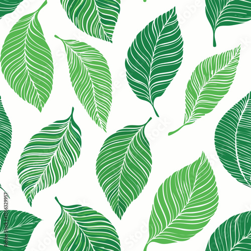 Seamless Tropical Leaf Pattern Vector - Green Banana Leaves Background Illustration