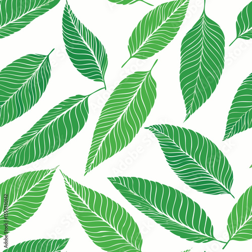 Seamless Tropical Leaf Pattern Vector - Green Banana Leaves Background Illustration