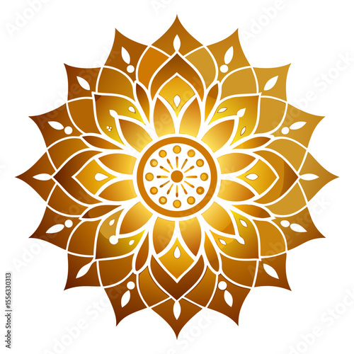 - A golden, luminous mandala with floral patterns, delicately glowing on a dark background, symbolizing spiritual enlightenment.