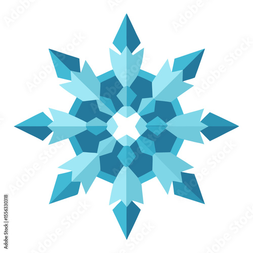 - A cool-toned, fractal mandala shaped like a snowflake, with sharp, pointed edges and translucent, frosty textures.