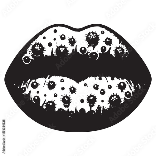 Herpes-affected lip silhouette showing distinct sores, simple black outline on a white background