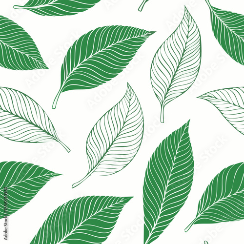 Seamless Tropical Leaf Pattern Vector - Green Banana Leaves Background Illustration